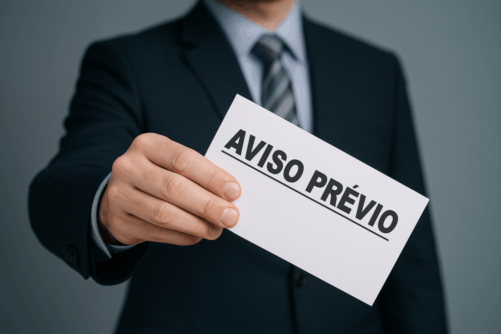 homem de terno segurando papel escrito aviso prévio