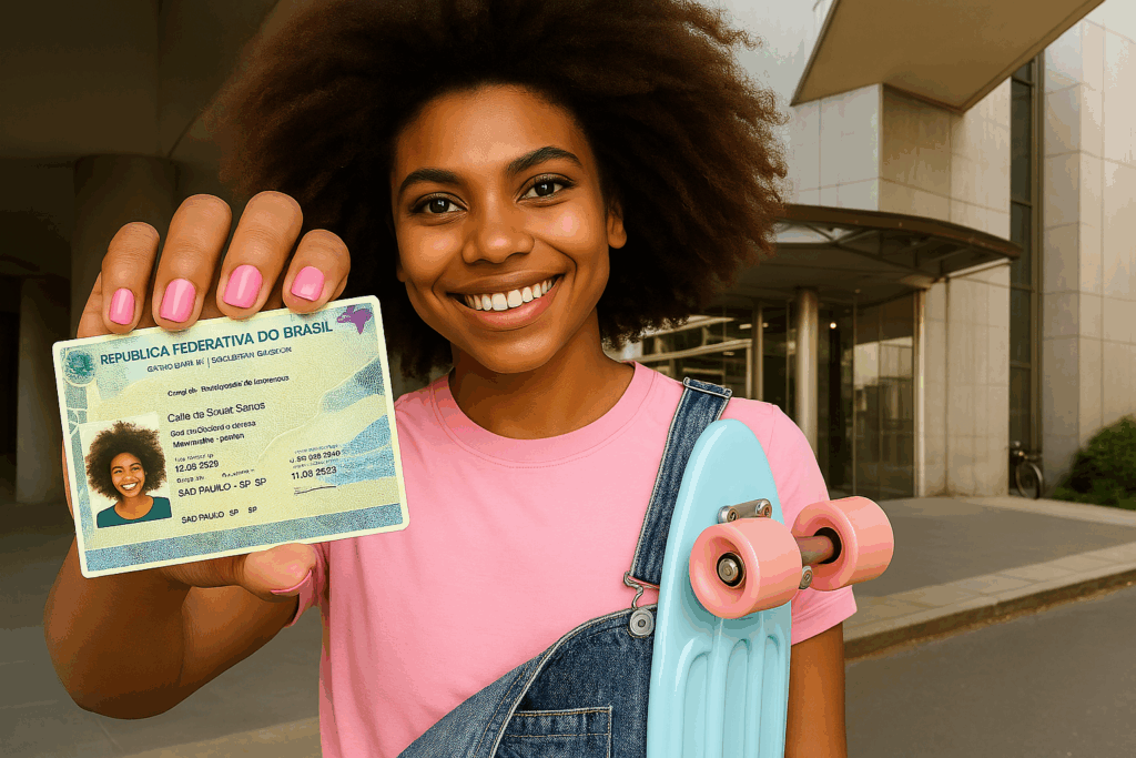 garota morena segurando a nova CIN