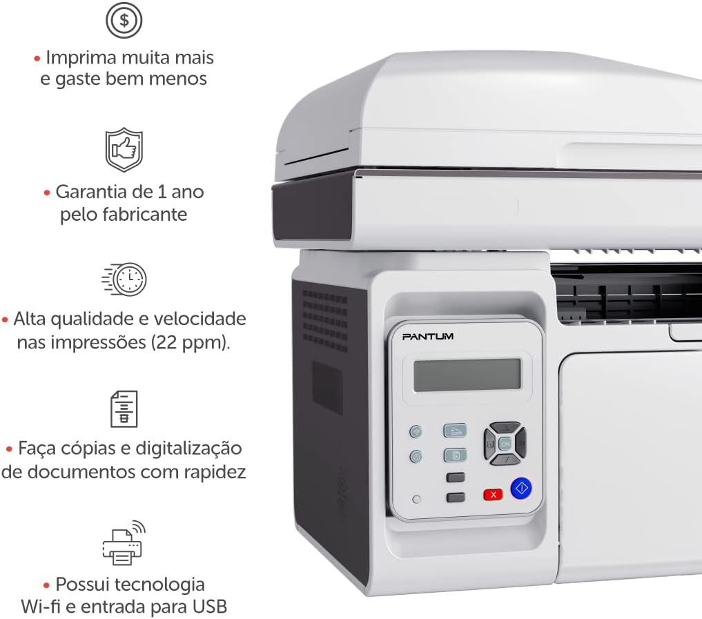 Impressora Multifuncional Laser Monocromática Pantum