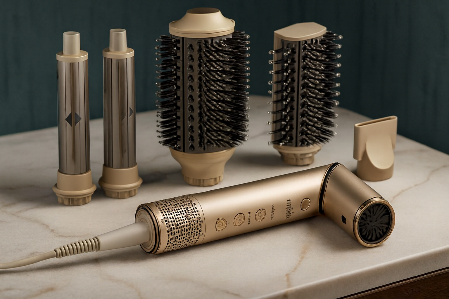 secador de cabelo Philco em 1 PSC3500 sobre bancada de mármore branco com fundo azul sofisticado