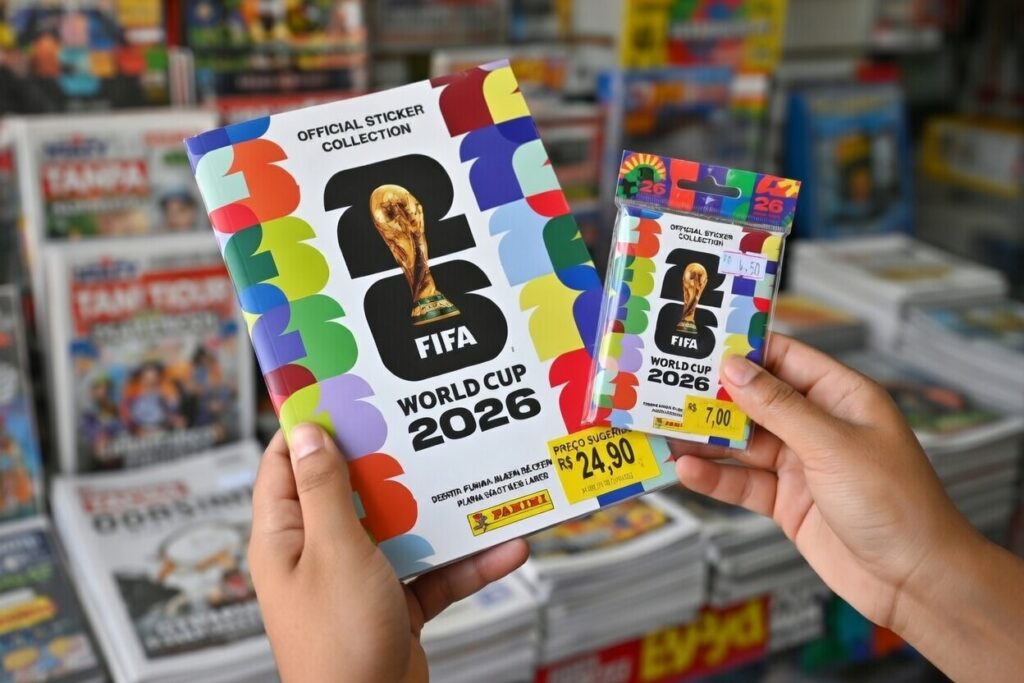 Pacotes de figurinhas da Copa 2026 com pre&ccedil;os destacados mostrando o valor atualizado das figurinhas