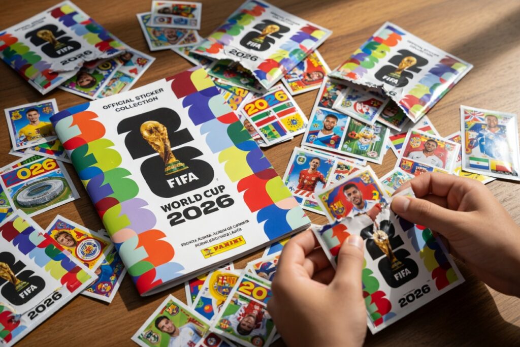 Pacotes de figurinhas da Copa 2026 abertos mostrando maior quantidade de figurinhas por envelope