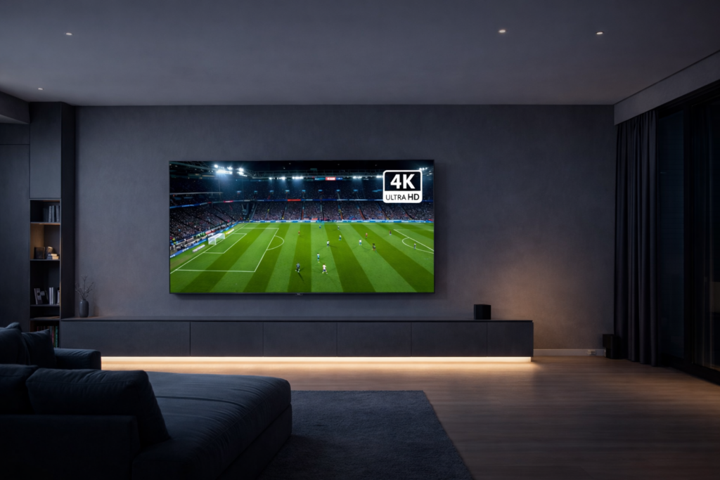 smart TV 4K assistindo futebol Copa do Mundo 2026 taxa de atualiza&ccedil;&atilde;o 120Hz.